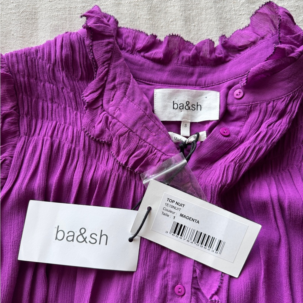 Ba&sh Nuit Ruffle Top In Magenta Size S (1) Summer Designer Casual - Picture 5 of 13